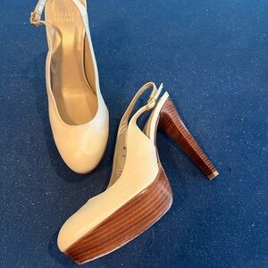 Stewart Weizmann leather platform slingback